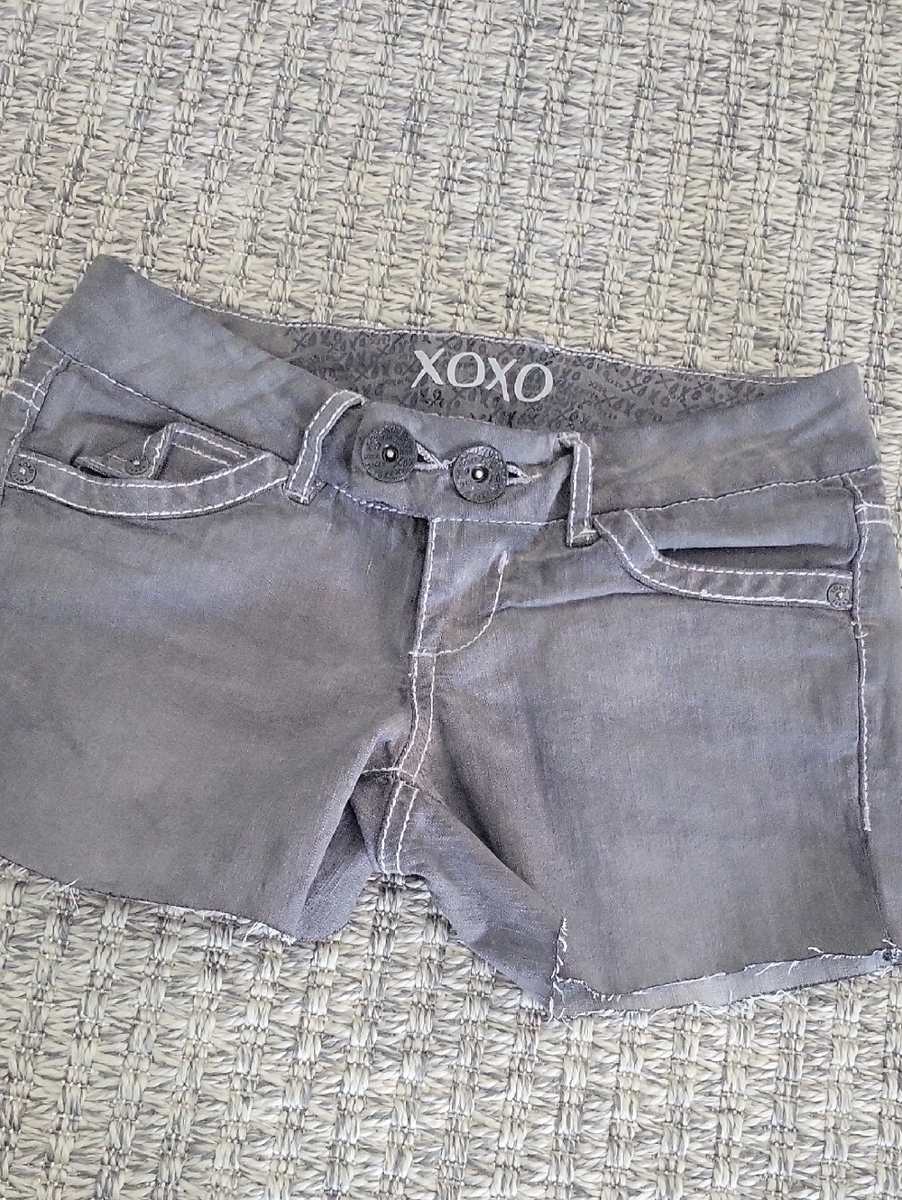 XOXO Gray Frayed Lowrise Denim Shorts